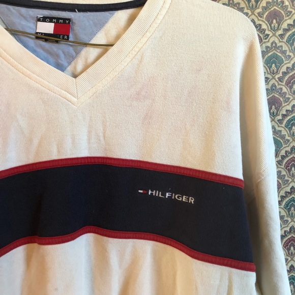 Tommy Hilfiger Waffle VNeck Colorblock Long Sleeve - Picture 2 of 4